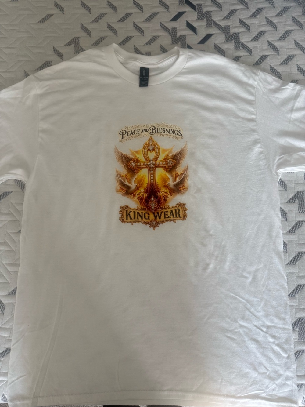 'Peace and Blessings' Graphic Gildan Tee - White